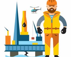 Driller and platform for mining resources. Isolated on a white background